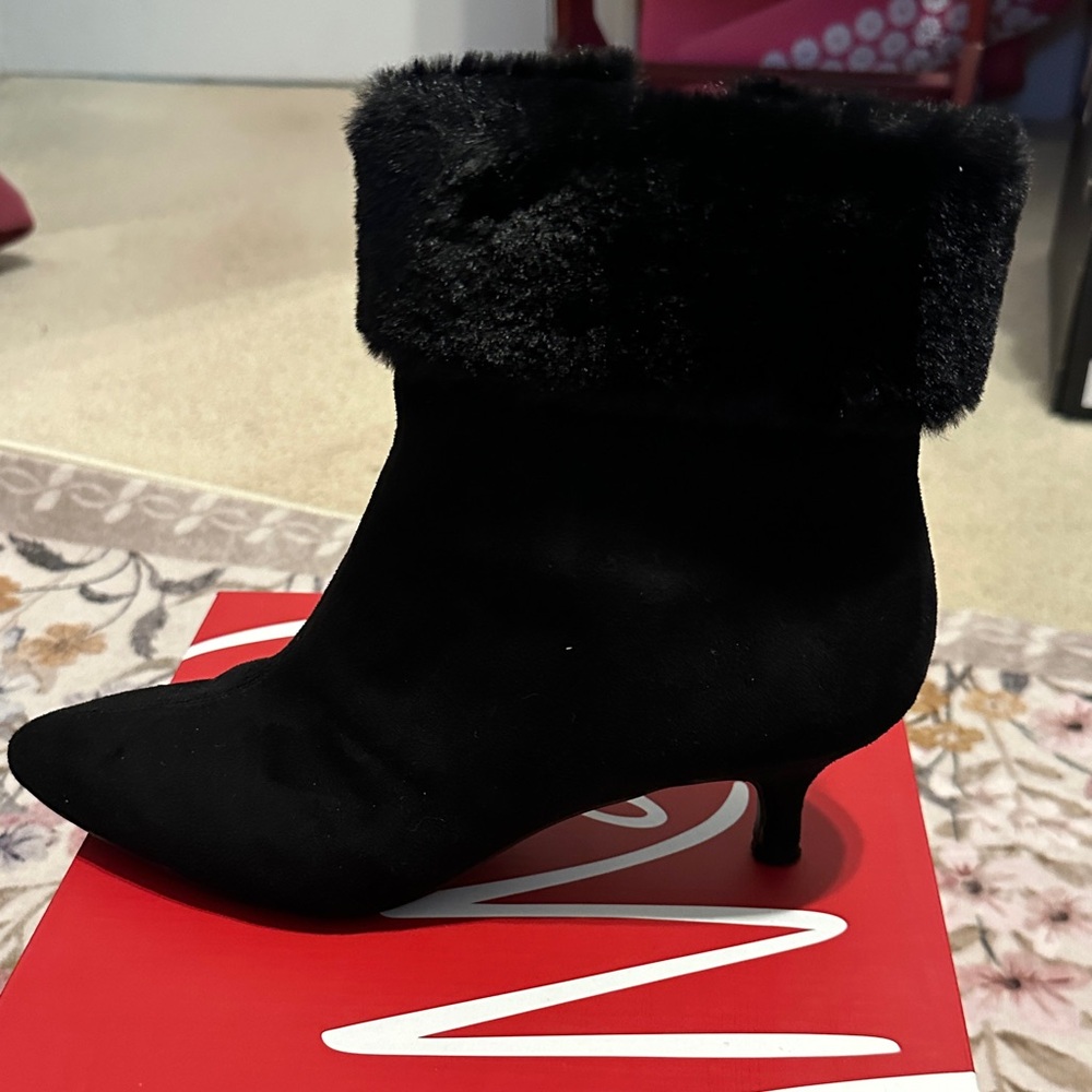 Impo Black Heeled Boots with Faux Fur Trim